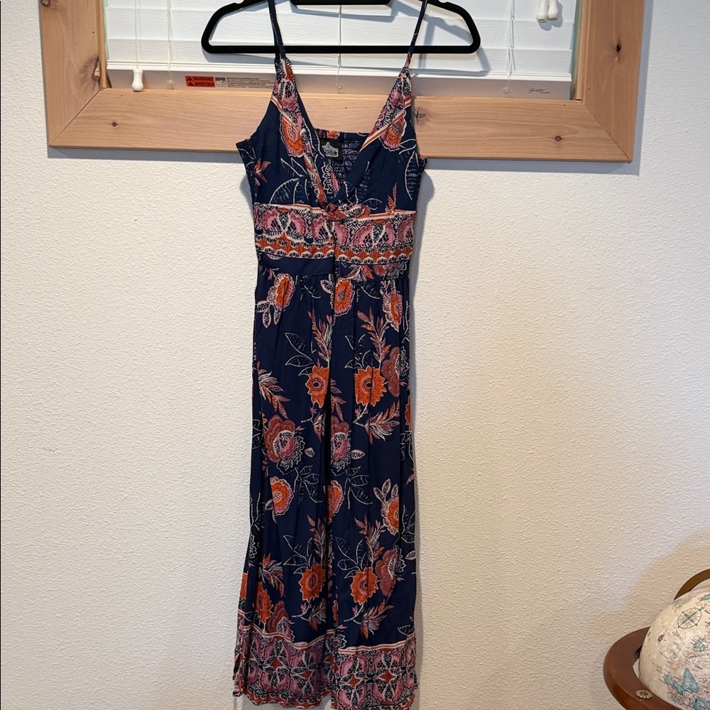 Angie Navy Maxi Dress with Orange Floral Print